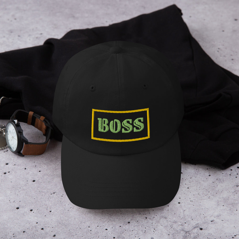 casquette baseball brodée Boss (chef) avec rectangle couleur noir