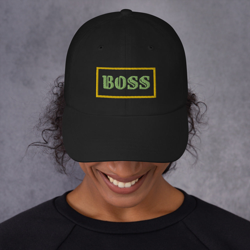 casquette baseball brodée Boss (chef) avec rectangle couleur noir