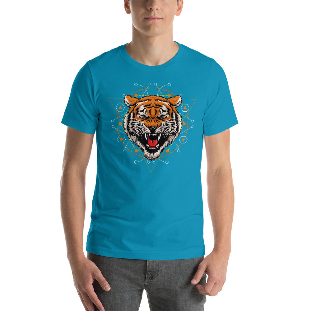 T-Shirt à manches courtes unisexe Tête de Tigre Géométrique