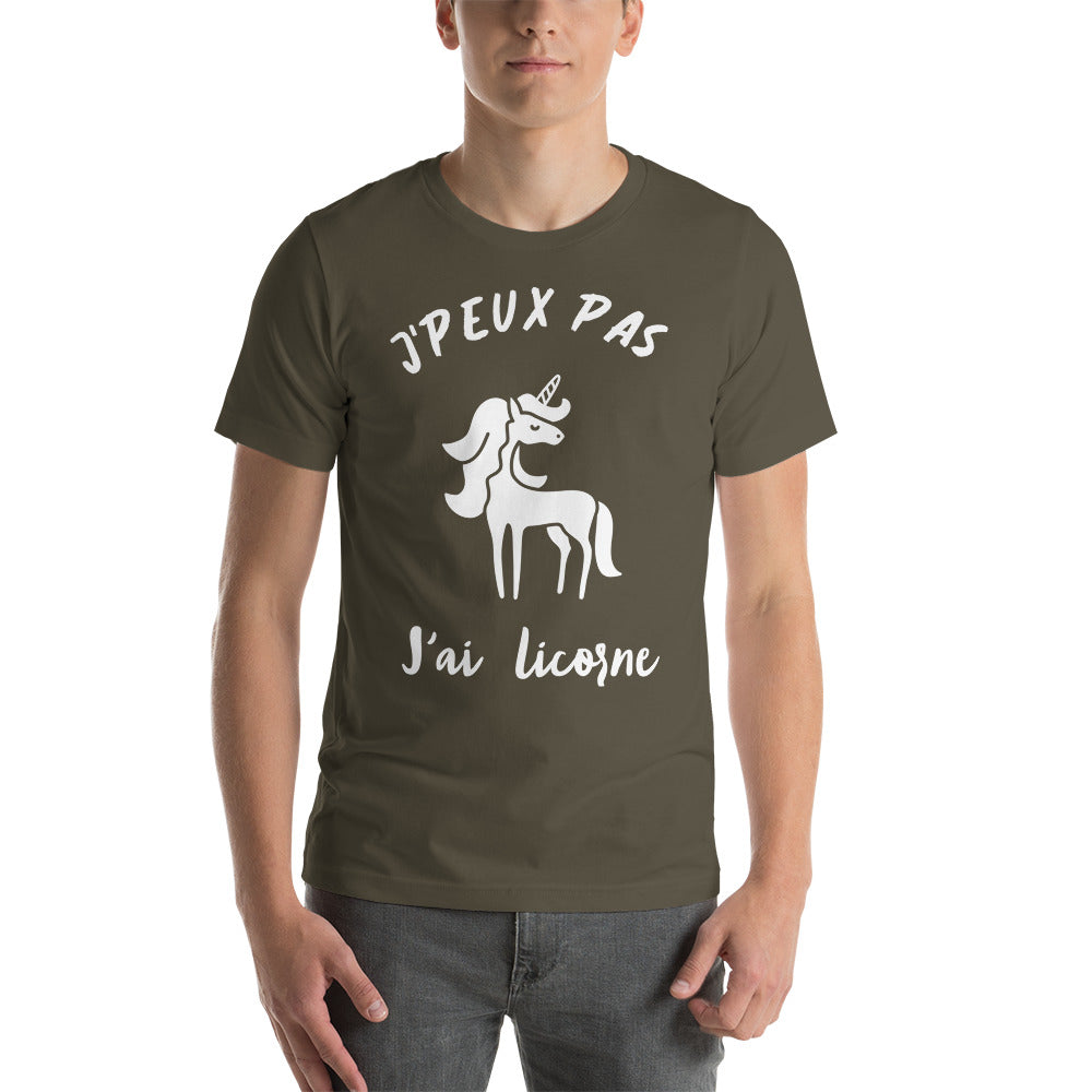 T-Shirt unisexe J'Peux Pas J'ai Licorne (Lettrage blanc)