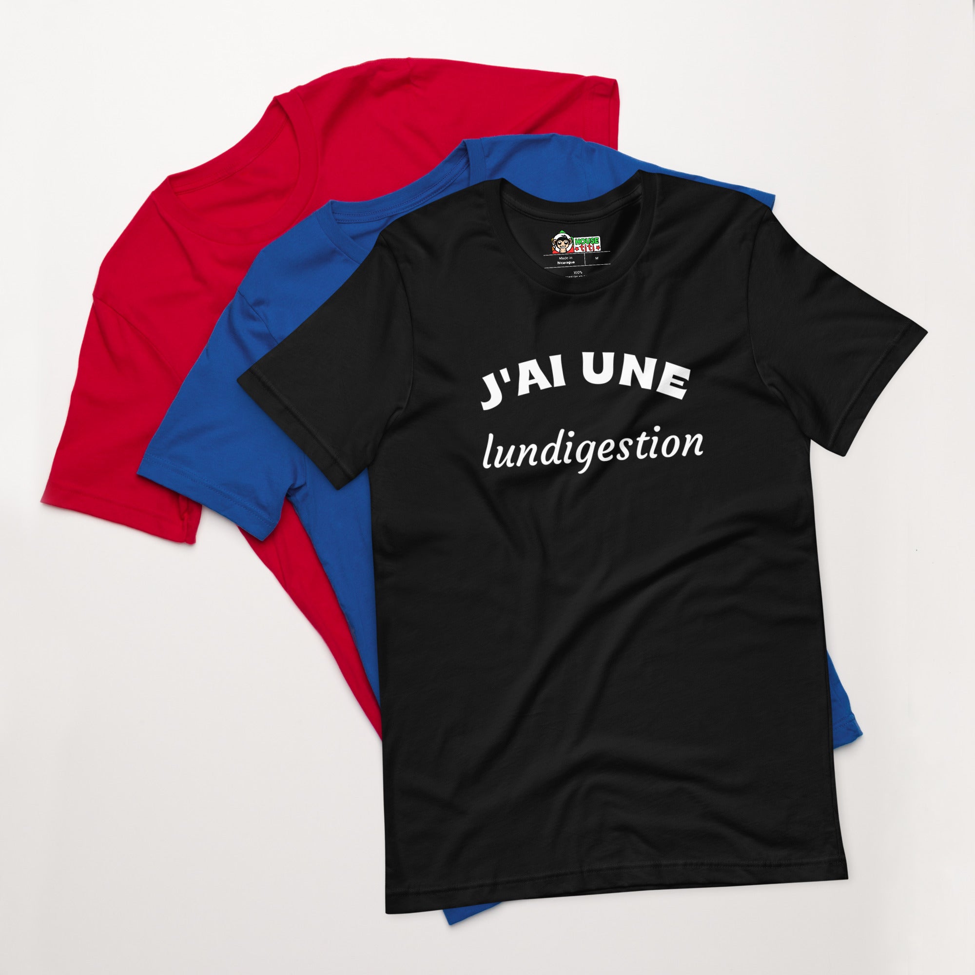 T-shirt Unisexe J'ai Une Lundigestion (Lettrage blanc)