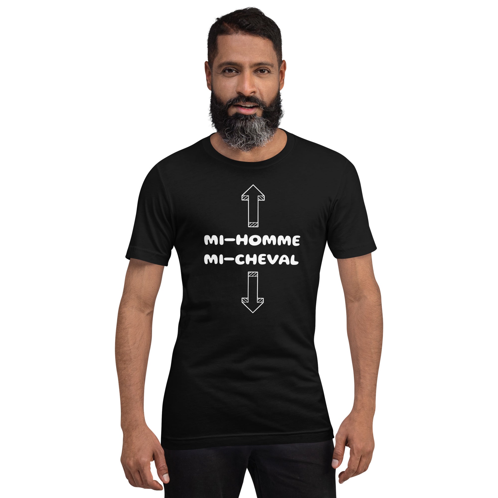 T-shirt unisexe Mi-Homme Mi-Cheval Lettrage clair