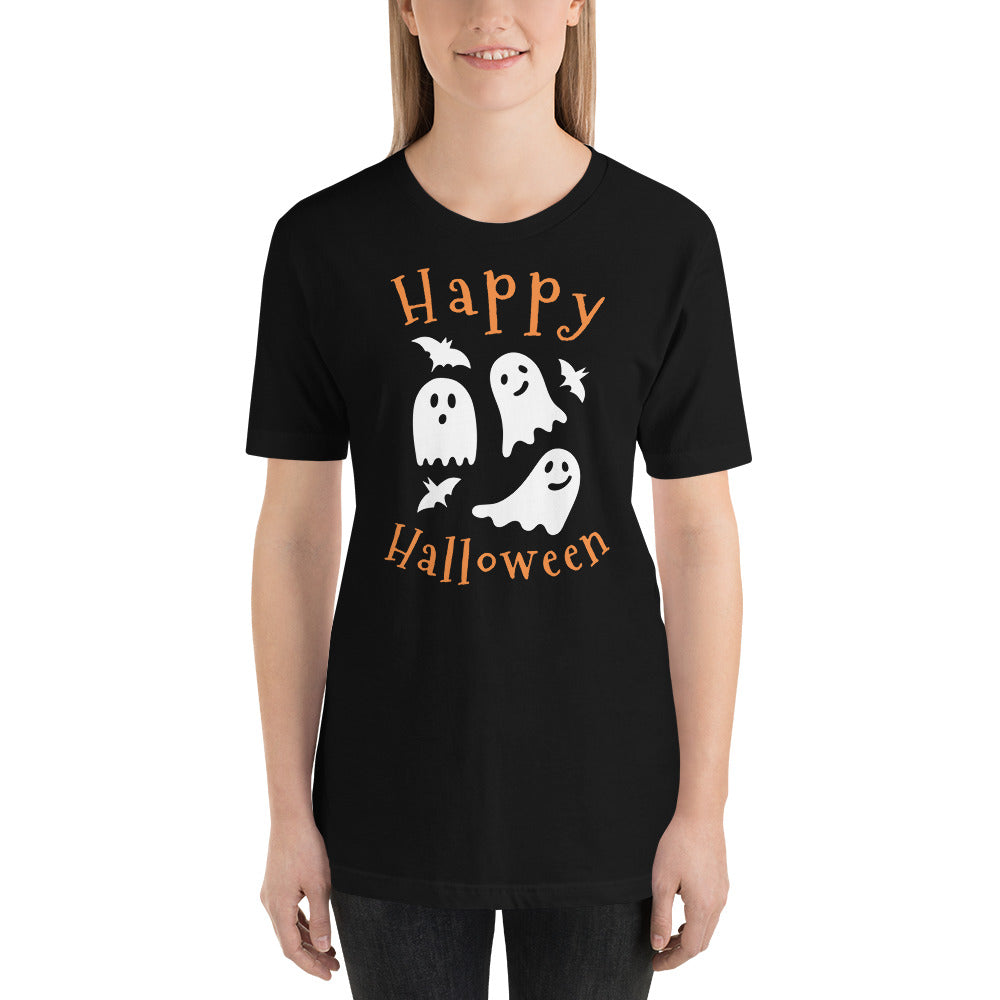 T-shirt unisexe Happy Halloween Fantômes et Chauves-Souris