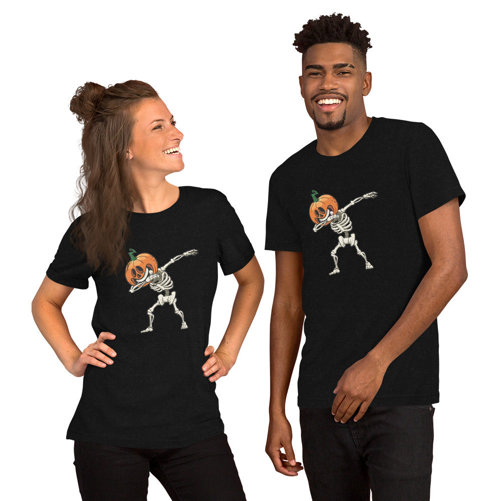 T-shirt unisexe Squelette Citrouille Faisant un Dab