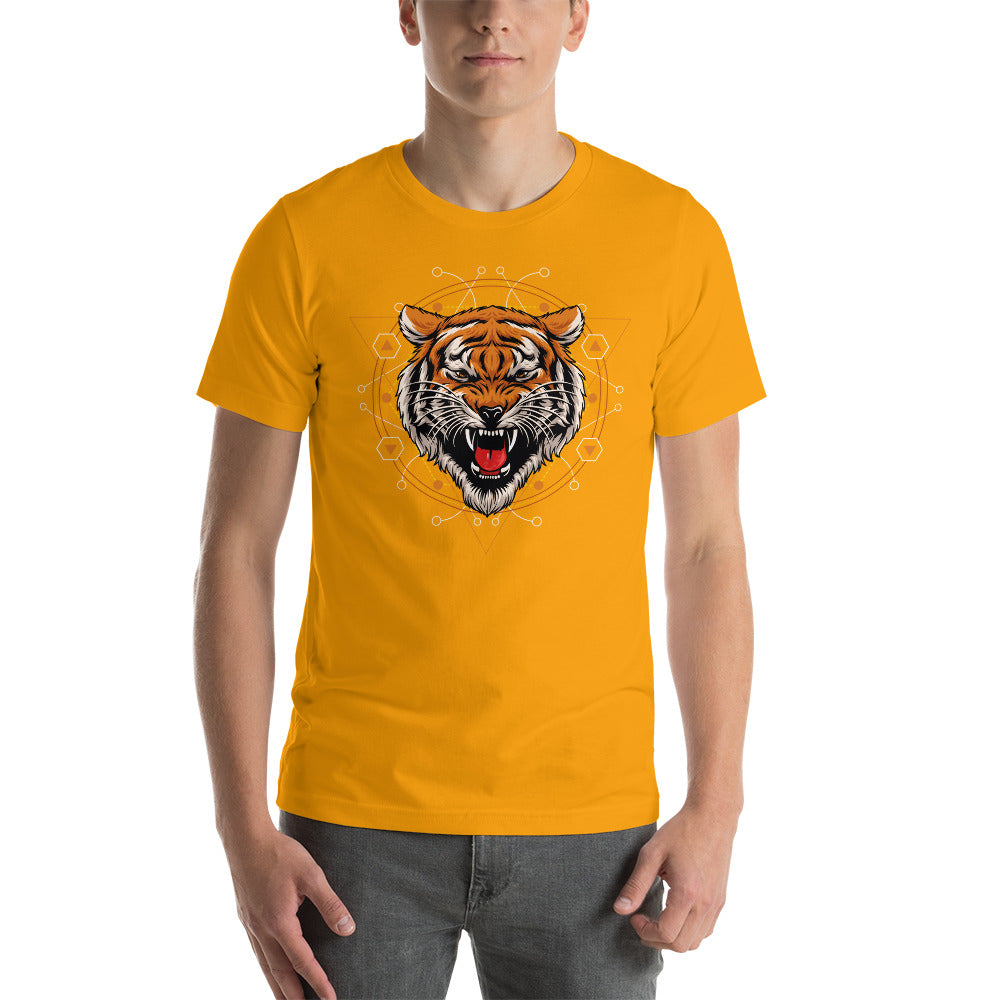 T-Shirt à manches courtes unisexe Tête de Tigre Géométrique