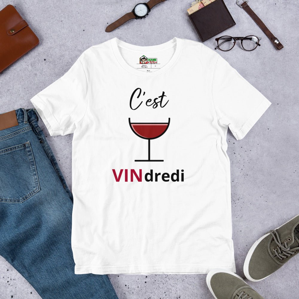 T-shirt unisexe C'est VINdredi (Lettrage noir)