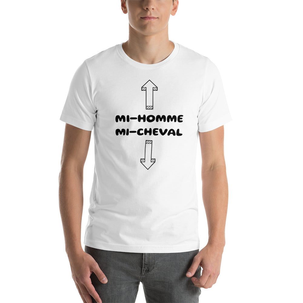 T-shirt unisexe Mi-Homme Mi-Cheval Lettrage foncé