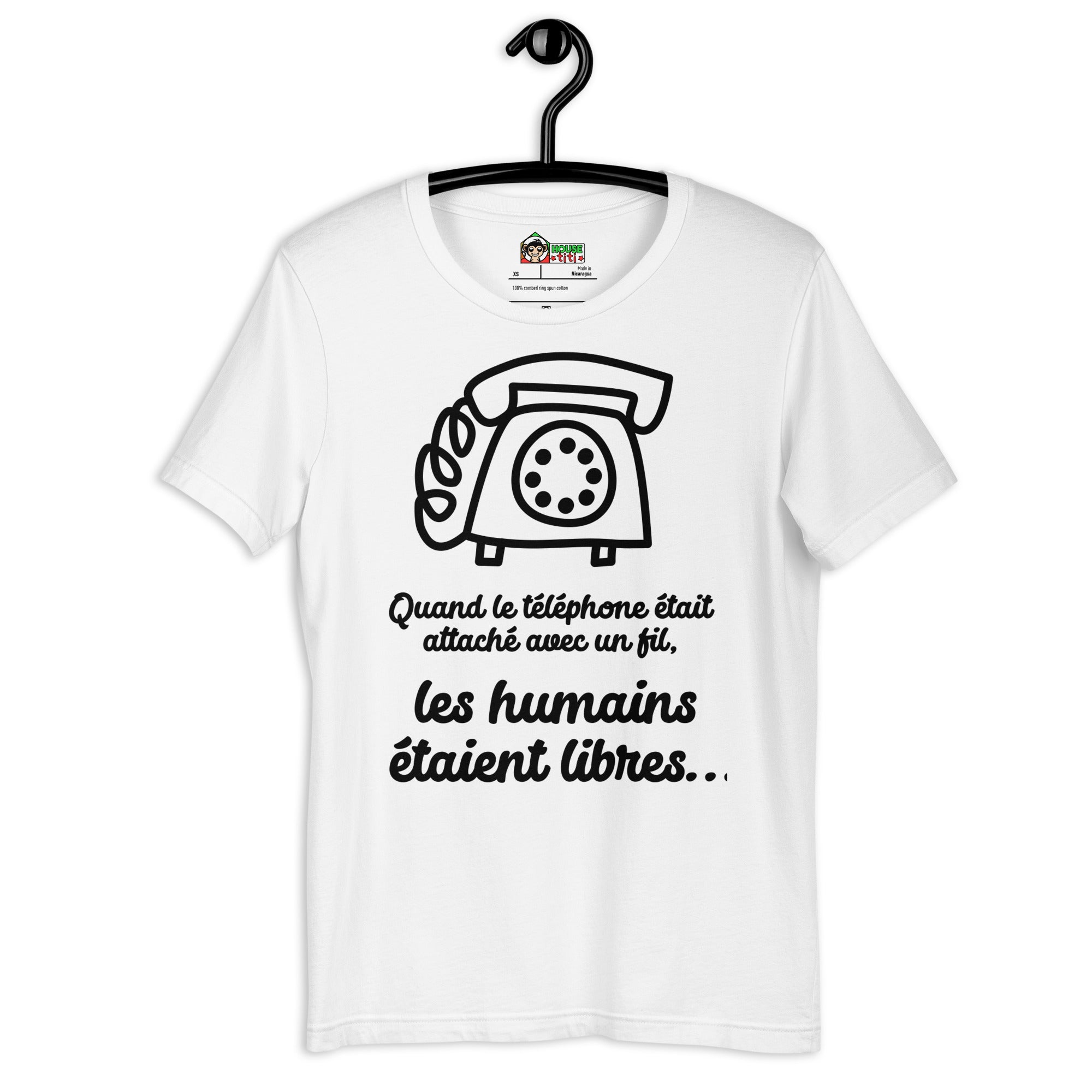 T-shirt unisexe Quand le téléphone était attaché (Lettrage foncé)