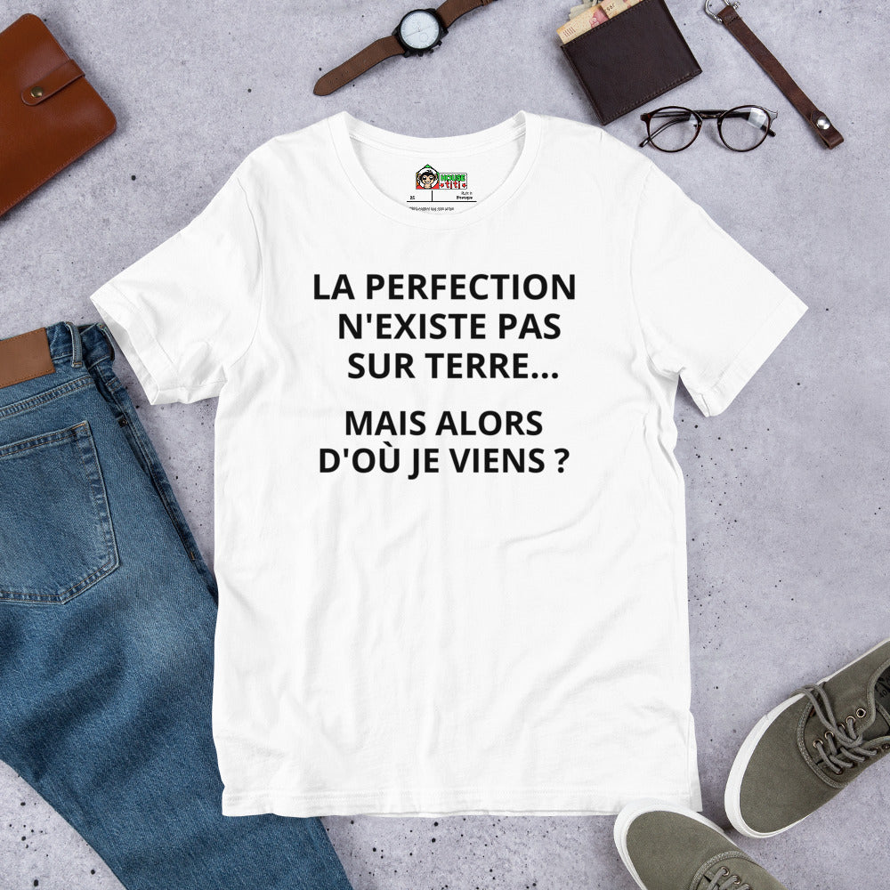 T-shirt unisexe La Perfection N'existe Pas Sur Terre (Lettrage foncé)
