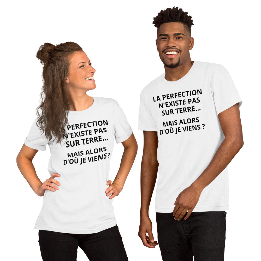 T-shirt unisexe La Perfection N'existe Pas Sur Terre (Lettrage foncé)