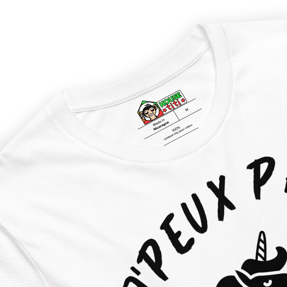 T-Shirt unisexe J'Peux Pas J'ai Licorne (Lettrage noir)