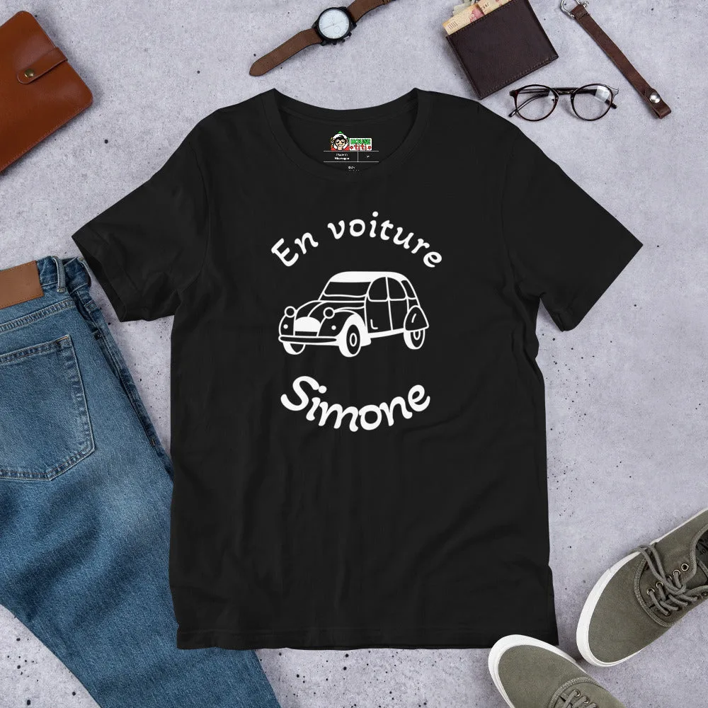 T-shirt unisexe En Voiture Simone (Lettrage blanc) – Image 4