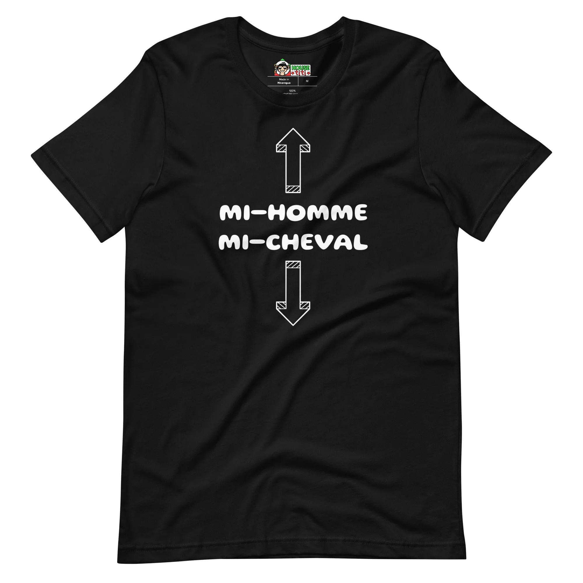 T-shirt unisexe Mi-Homme Mi-Cheval Lettrage clair – Image 4