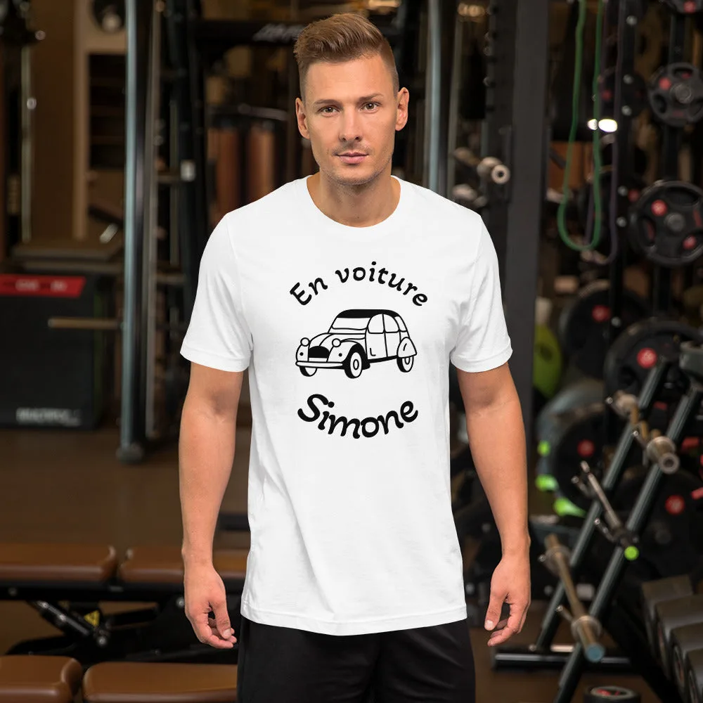 T-shirt unisexe En Voiture Simone (Lettrage noir) – Image 3