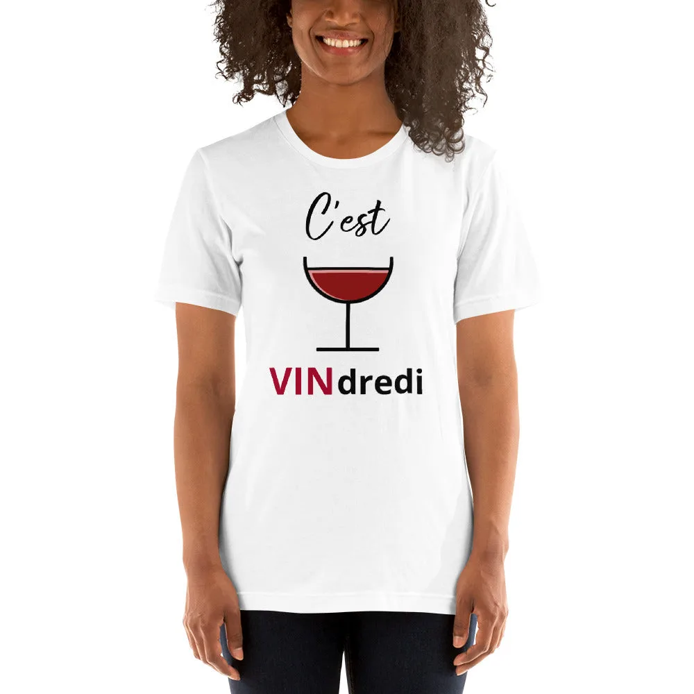 T-shirt unisexe C'est VINdredi (Lettrage noir) – Image 2