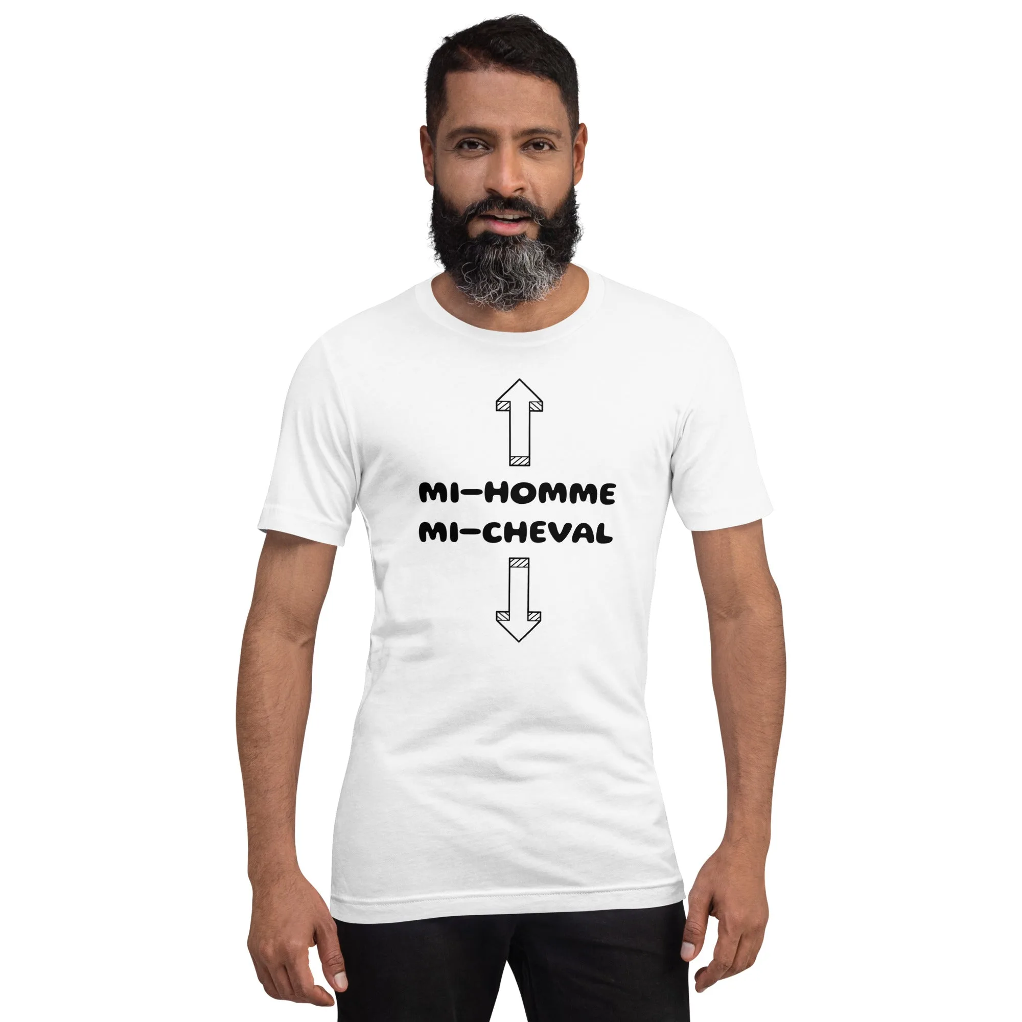 T-shirt unisexe Mi-Homme Mi-Cheval Lettrage foncé – Image 3