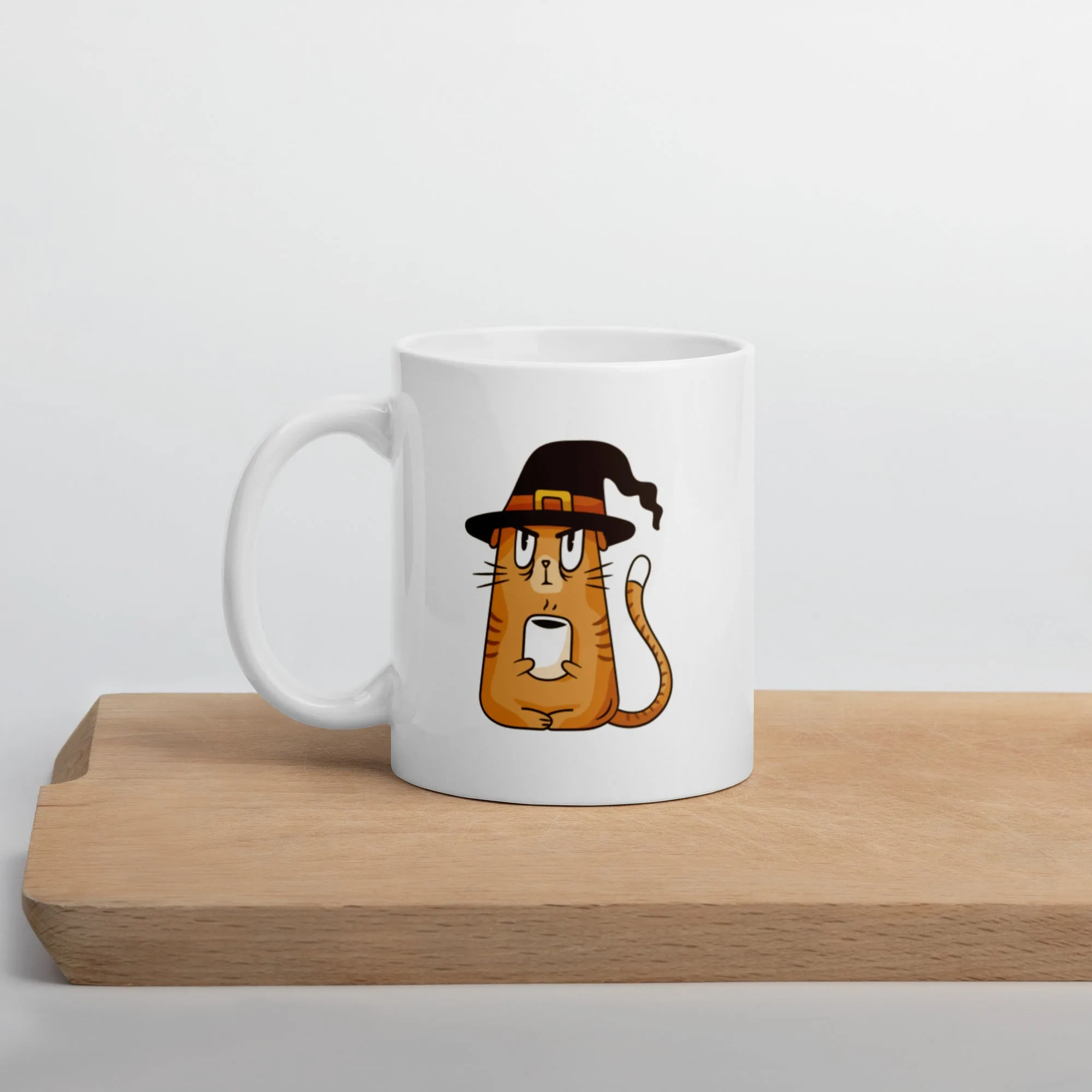 Mug Blanc Brillant Chat avec Chapeau de Sorcière – Image 6