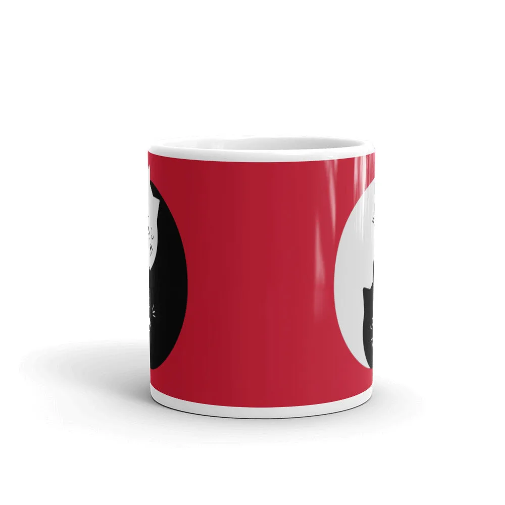 Mug Blanc Brillant Chats Enlacés Ying Yang – Image 2