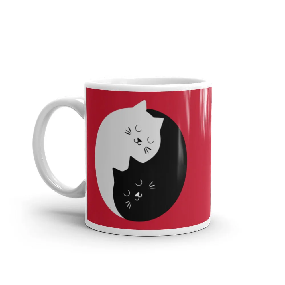 Mug Blanc Brillant Chats Enlacés Ying Yang – Image 3