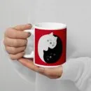 Mug Blanc Brillant Chats Enlacés Ying Yang