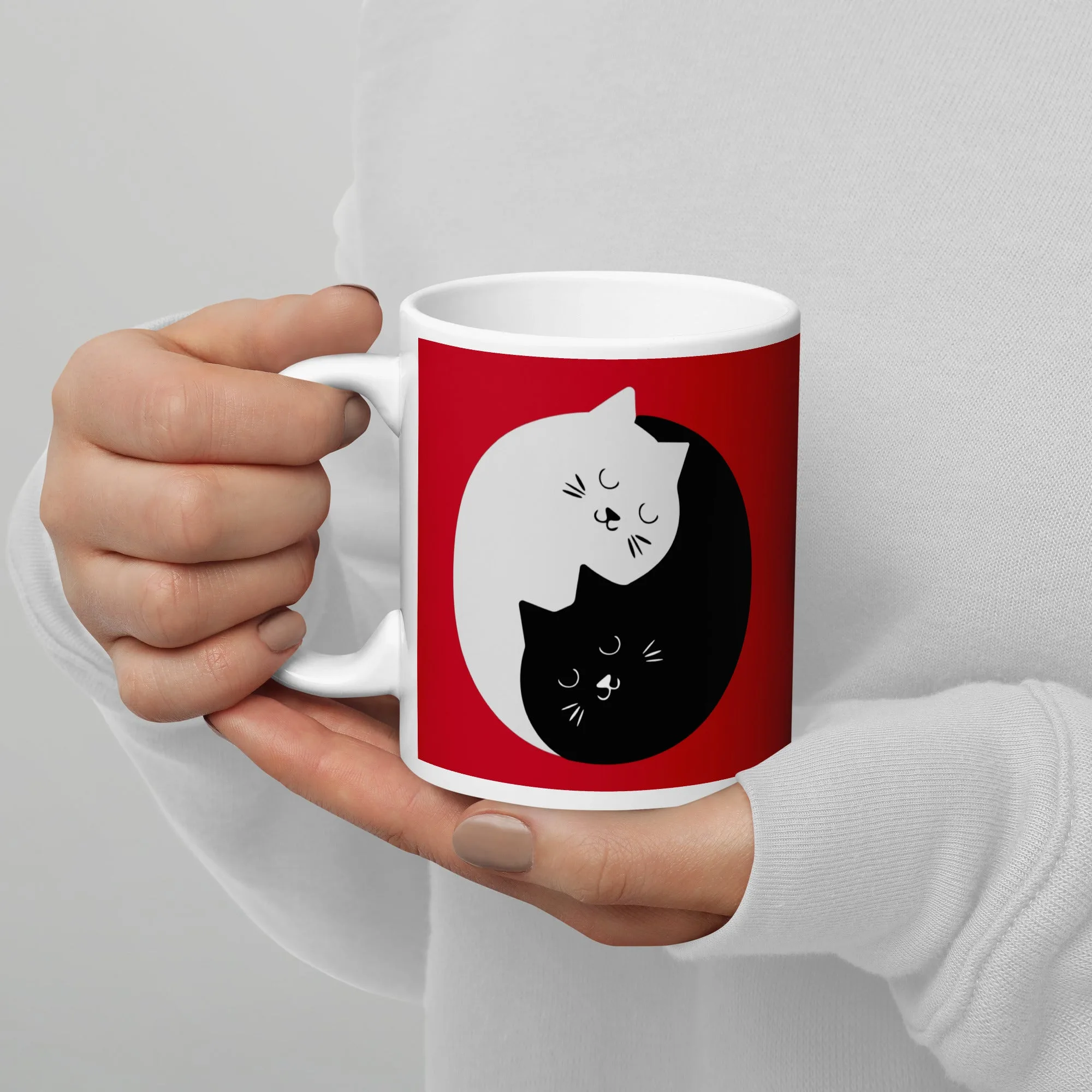 Mug Blanc Brillant Chats Enlacés Ying Yang – Image 4