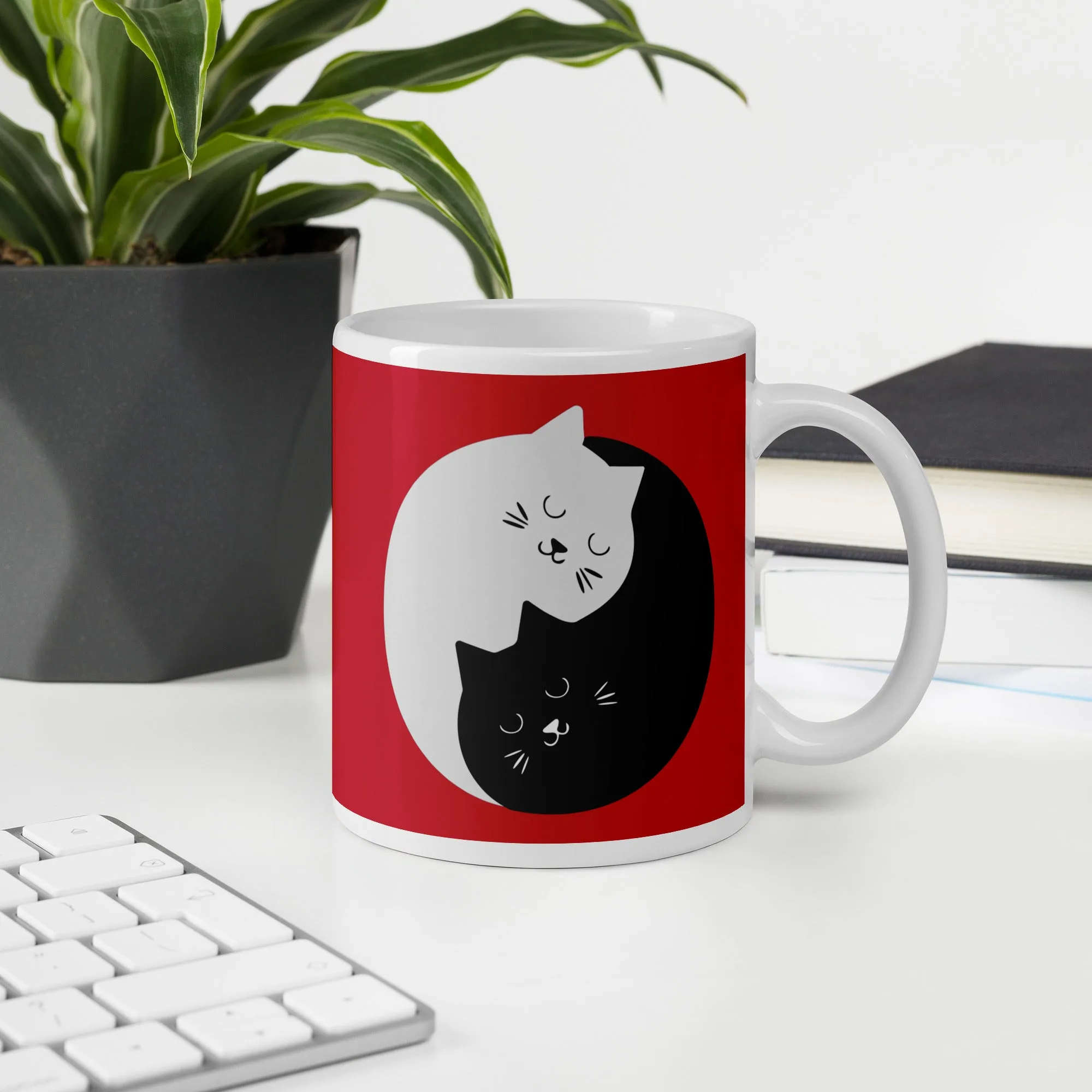 Mug Blanc Brillant Chats Enlacés Ying Yang – Image 5