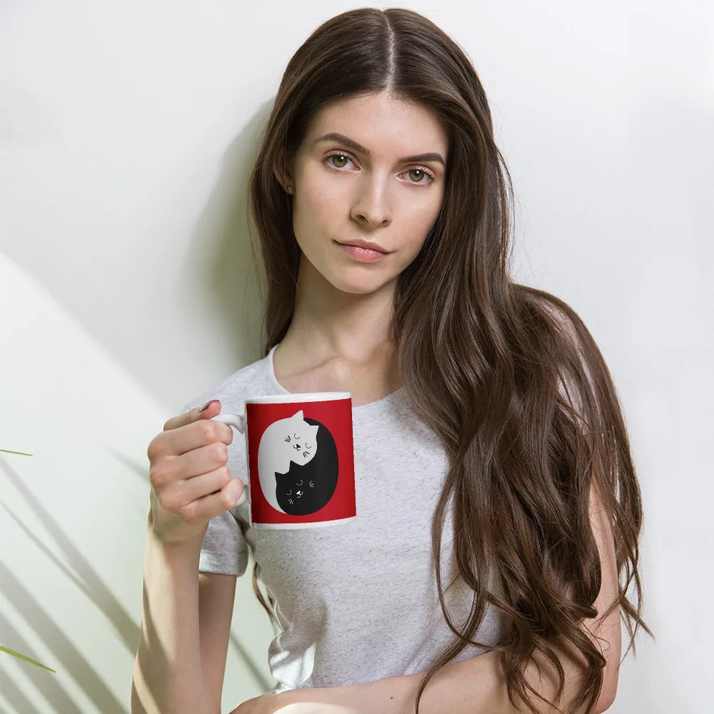 Mug Blanc Brillant Chats Enlacés Ying Yang – Image 7