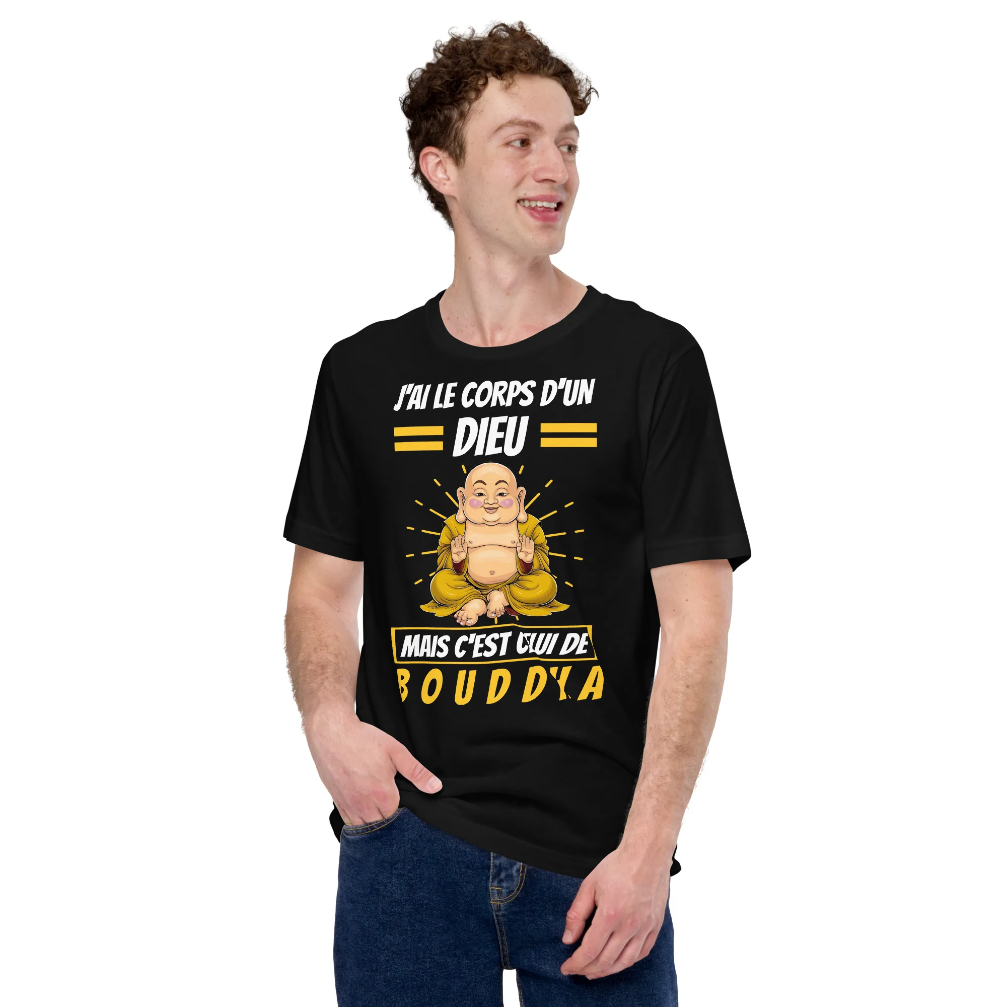 T-shirt unisexe J'ai le corps d'un Dieu mais c'est celui de Bouddha – Image 2