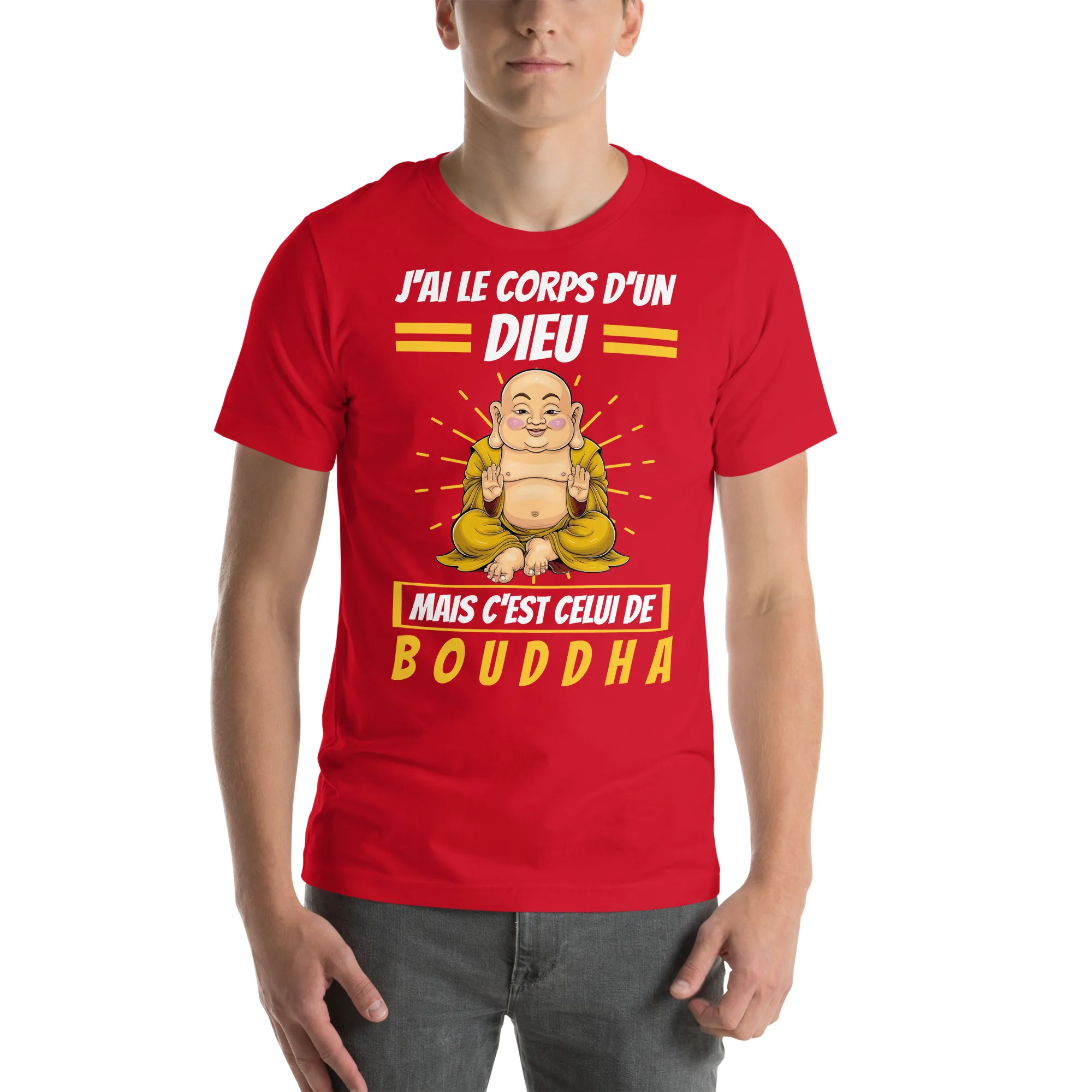 T-shirt unisexe J'ai le corps d'un Dieu mais c'est celui de Bouddha – Image 6
